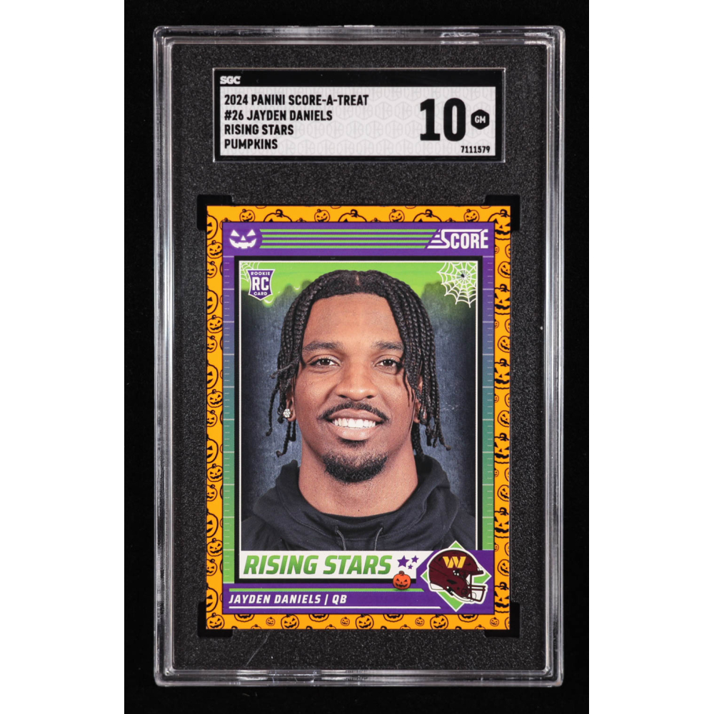 Jayden Daniels 2024 Score Halloween Rising Stars Pumpkin #26 RC (SGC 10) at PristineAuction.com
