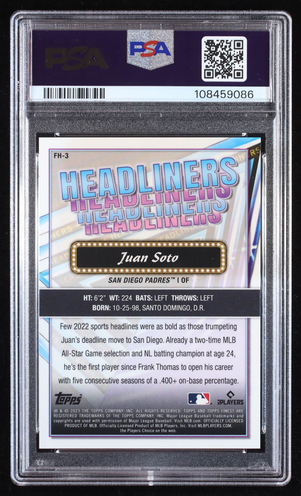 Juan Soto 2023 Finest Finest Headliners Gold Mini-Diamond Refractors #FH3 #09/50 (PSA 10) at PristineAuction.com Juan Soto 2023 Finest Finest Headliners Gold Mini-Diamond Refractors #FH3 #09/50 (PSA 10) at PristineAuction.com