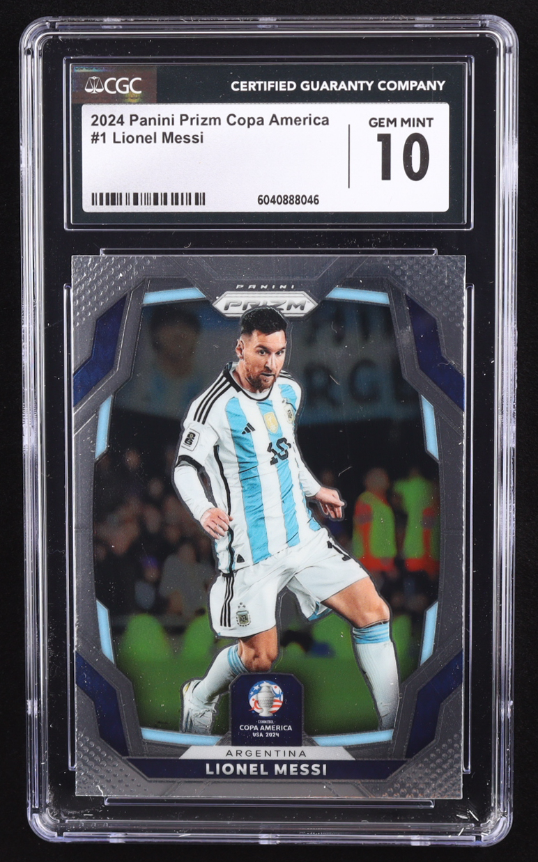 Lionel Messi 2024 Panini Prizm Copa America #1 (CGC 10) at PristineAuction.com Lionel Messi 2024 Panini Prizm Copa America #1 (CGC 10) at PristineAuction.com