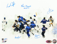 "1986 World Series Champions" Mets 11x14 Signed By (5) With Barry Lyons, Tim Teufel, John Gibbons, Ray Knight Inscribed "M.V.P." (MAB) at PristineAuction.com