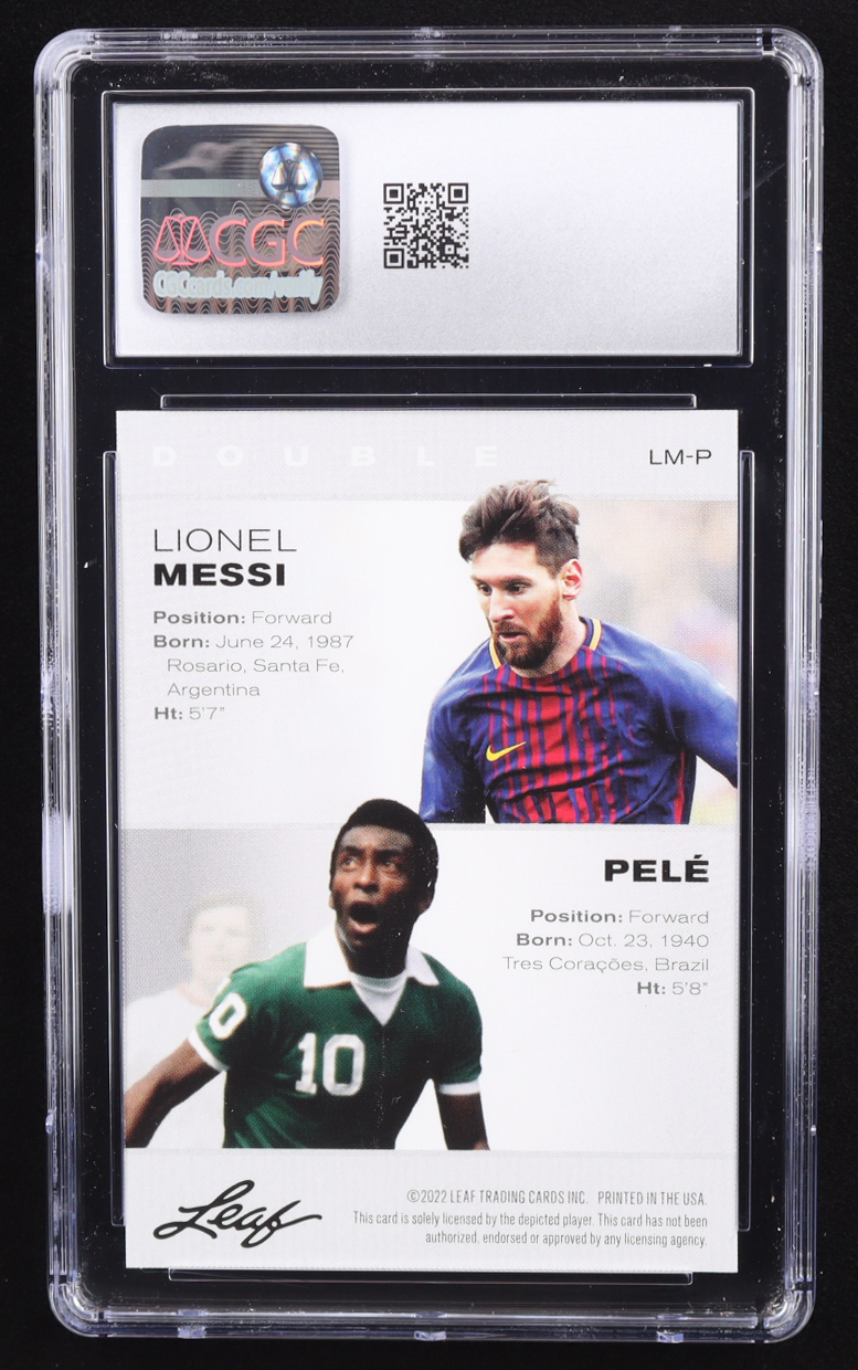 Lionel Messi / Pele 2022 Leaf Special Release Exclusive Legends #LMP (CGC 10) at PristineAuction.com Lionel Messi / Pele 2022 Leaf Special Release Exclusive Legends #LMP (CGC 10) at PristineAuction.com