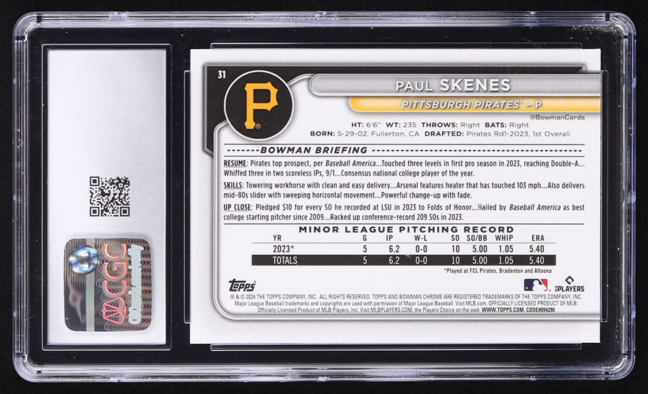 Paul Skenes 2024 Bowman Chrome Mega Box #31 RC (CGC 10) at PristineAuction.com Paul Skenes 2024 Bowman Chrome Mega Box #31 RC (CGC 10) at PristineAuction.com