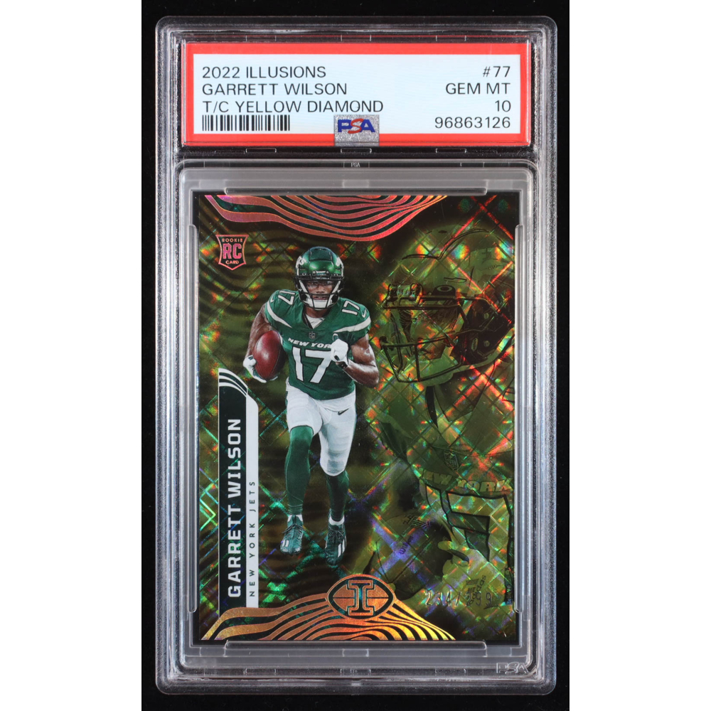 Garrett Wilson 2022 Panini Illusions Yellow Diamond #77 #234/299 RC (PSA 10) at PristineAuction.com Garrett Wilson 2022 Panini Illusions Yellow Diamond #77 #234/299 RC (PSA 10) at PristineAuction.com