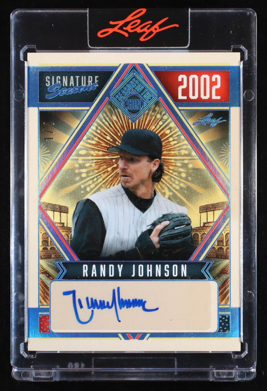 Randy Johnson 2025 Leaf Seasons in the Sun Signature Series '02 Platinum Blue #SSERJ2 #1/5 at PristineAuction.com Randy Johnson 2025 Leaf Seasons in the Sun Signature Series '02 Platinum Blue #SSERJ2 #1/5 at PristineAuction.com