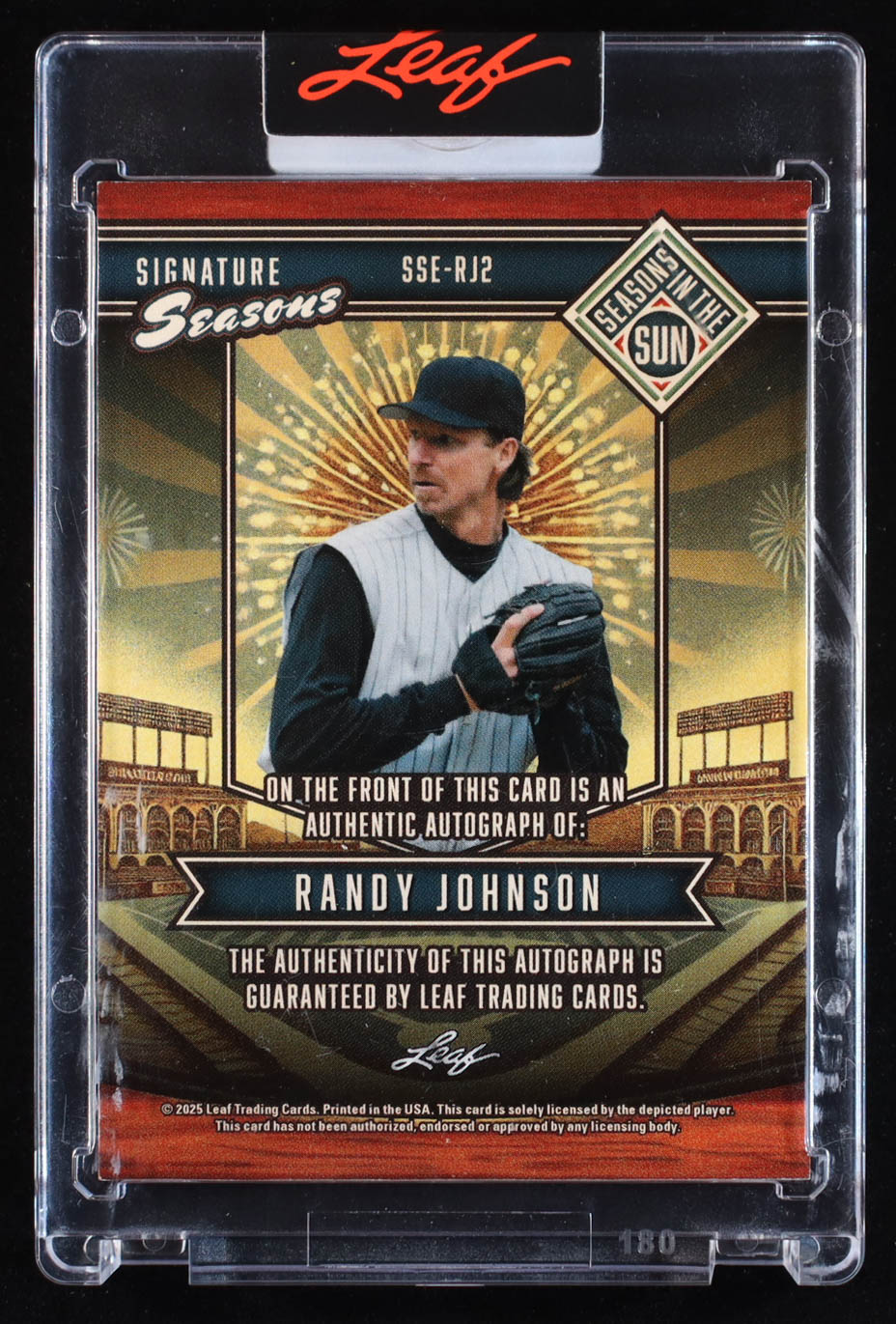Randy Johnson 2025 Leaf Seasons in the Sun Signature Series '02 Platinum Blue #SSERJ2 #1/5 at PristineAuction.com Randy Johnson 2025 Leaf Seasons in the Sun Signature Series '02 Platinum Blue #SSERJ2 #1/5 at PristineAuction.com