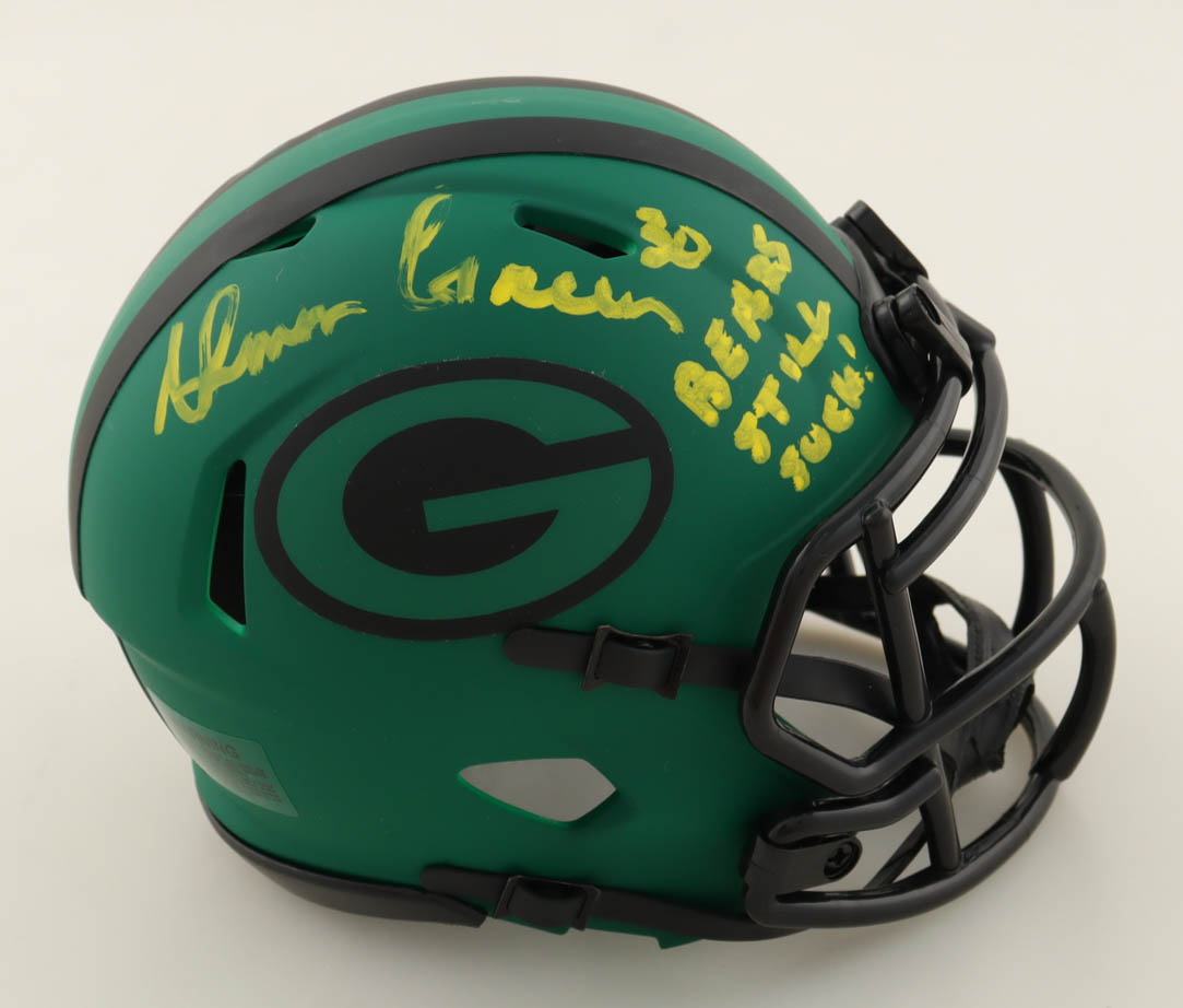 Ahman Green Signed Packers Rave Alternate Speed Mini Helmet Inscribed "Bears Still Suck!" (JSA) at PristineAuction.com Ahman Green Signed Packers Rave Alternate Speed Mini Helmet Inscribed "Bears Still Suck!" (JSA) at PristineAuction.com