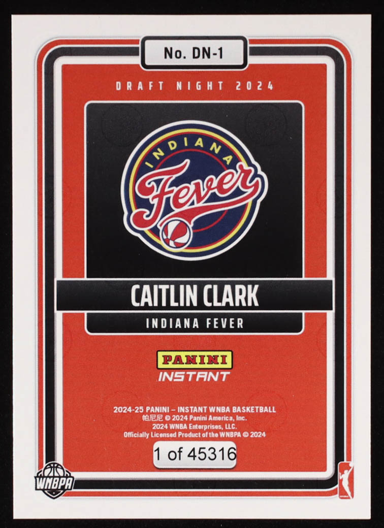 Caitlin Clark 2024 Panini Instant WNBA Draft Night #DN1 RC at PristineAuction.com Caitlin Clark 2024 Panini Instant WNBA Draft Night #DN1 RC at PristineAuction.com