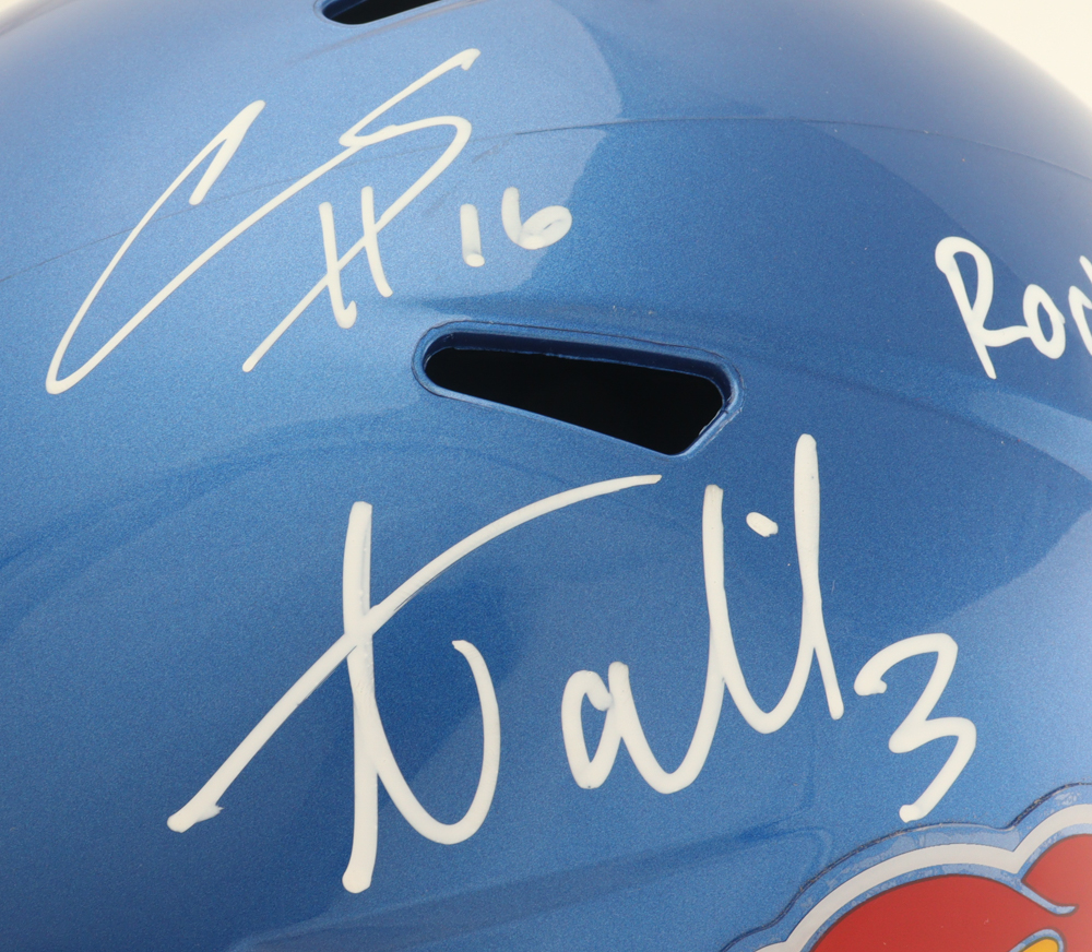 Chris Harris Jr. & Aqib Talib Signed Kansas Jayhawks Full-Size Helmet Inscribed "Rock Chalk Jayhawk!" (Beckett) at PristineAuction.com Chris Harris Jr. & Aqib Talib Signed Kansas Jayhawks Full-Size Helmet Inscribed "Rock Chalk Jayhawk!" (Beckett) at PristineAuction.com