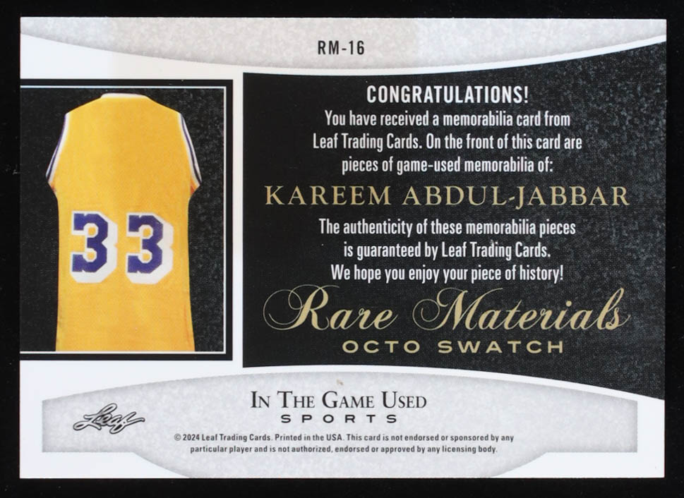 Kareem Abdul-Jabbar 2024 Leaf In The Game Used Sports Crystal Rainbow #RM-16 #17/35 at PristineAuction.com Kareem Abdul-Jabbar 2024 Leaf In The Game Used Sports Crystal Rainbow #RM-16 #17/35 at PristineAuction.com