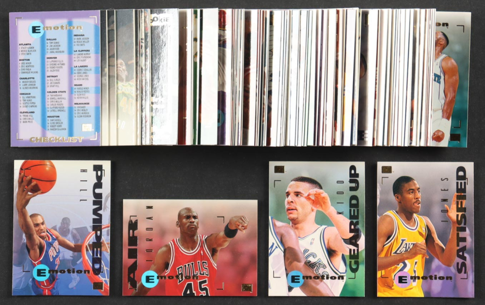 1994-95 Skybox Emotion Basketball Complete Set of (121) Cards Including Michael Jordan #100, Eddie Jones #46 RC, Jason Kidd #20 RC, Grant Hill #28 RC