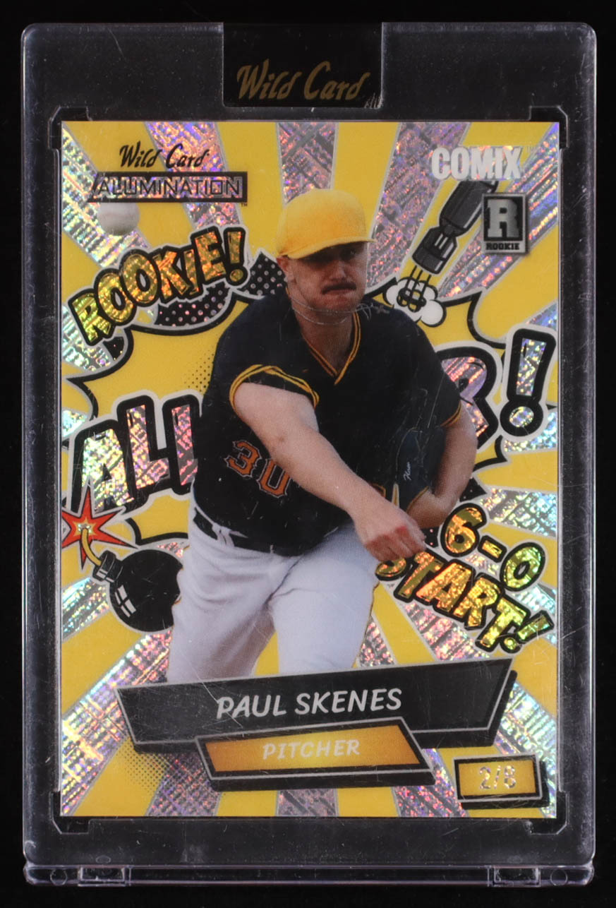 Paul Skenes 2024 Wild Card Alumination Comix All-Star! Yellow Silver Shimmer #PS1 RC #2/8 at PristineAuction.com Paul Skenes 2024 Wild Card Alumination Comix All-Star! Yellow Silver Shimmer #PS1 RC #2/8 at PristineAuction.com