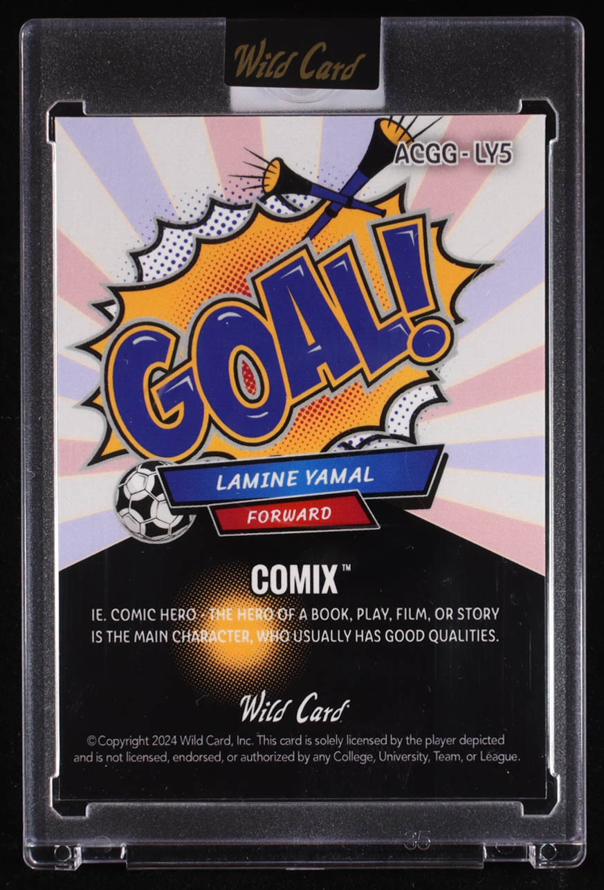 Lamine Yamal 2024 Wild Card Alumination Comix Goal! Red Blue Silver Wave #LY5 RC #3/3 at PristineAuction.com Lamine Yamal 2024 Wild Card Alumination Comix Goal! Red Blue Silver Wave #LY5 RC #3/3 at PristineAuction.com