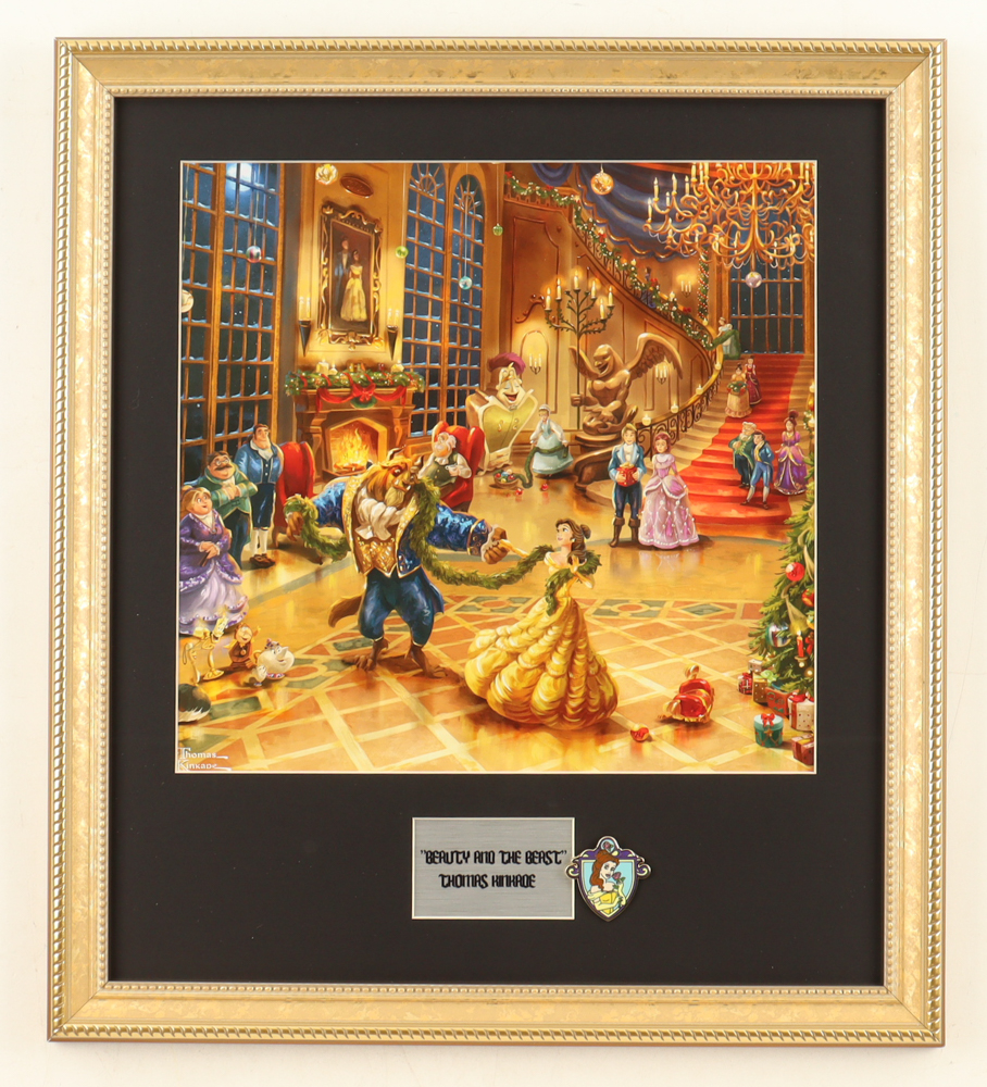 Thomas Kinkade "Beauty and the Beast" Custom Framed Print Display with Imagineers Only Stained Glass Pin at PristineAuction.com Thomas Kinkade "Beauty and the Beast" Custom Framed Print Display with Imagineers Only Stained Glass Pin at PristineAuction.com