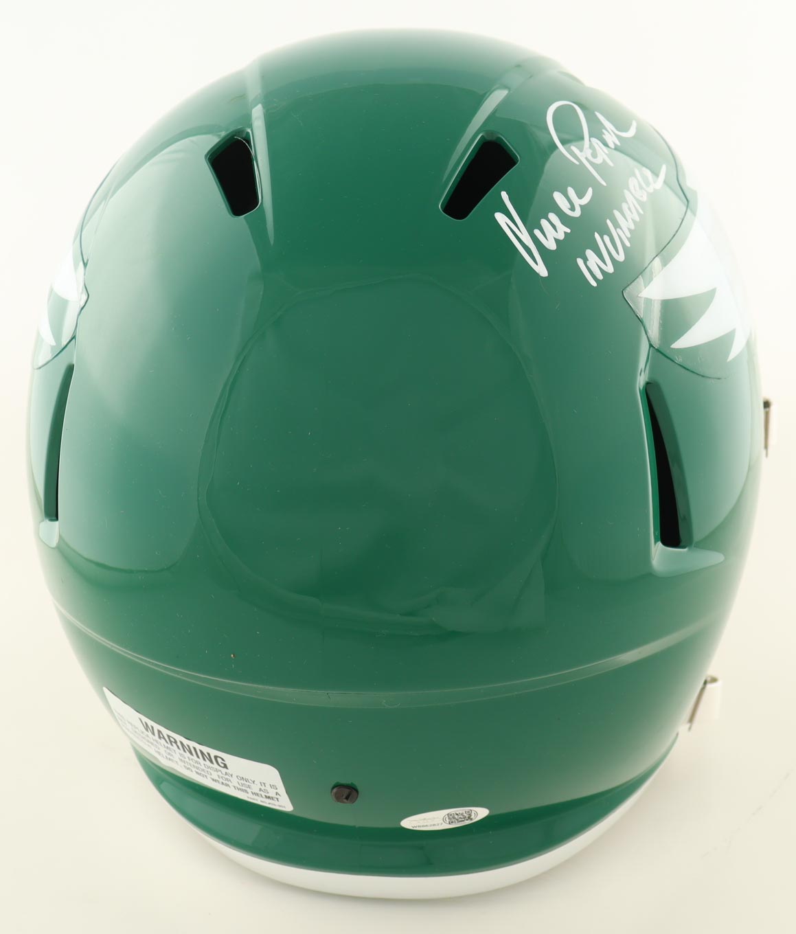 Vince Papale Signed Eagles Full-Size Throwback Speed Helmet Inscribed "Invincible" (JSA) at PristineAuction.com Vince Papale Signed Eagles Full-Size Throwback Speed Helmet Inscribed "Invincible" (JSA) at PristineAuction.com
