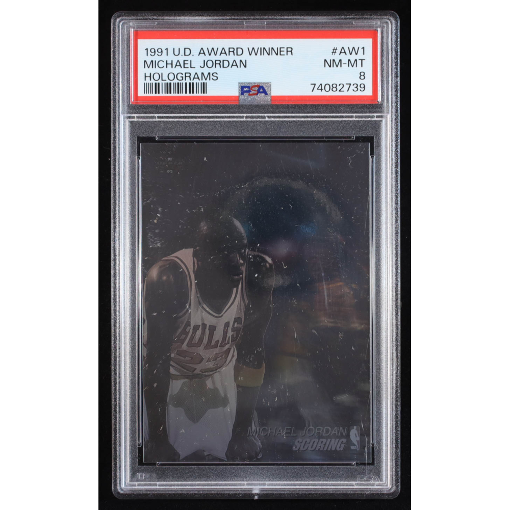 Michael Jordan 1991-92 Upper Deck Award Winner Holograms #AW1 / Scoring Leader (PSA 8) at PristineAuction.com Michael Jordan 1991-92 Upper Deck Award Winner Holograms #AW1 / Scoring Leader (PSA 8) at PristineAuction.com