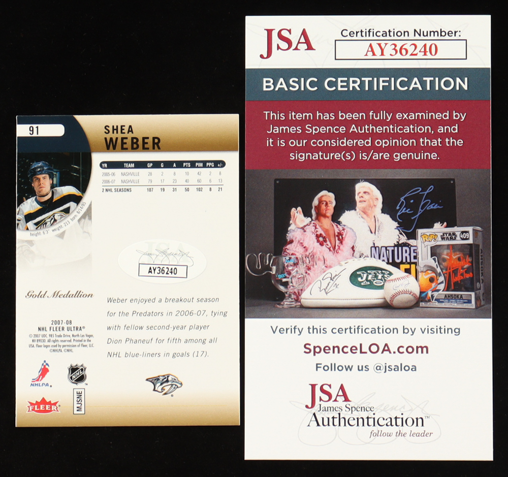 Shea Weber Signed 2007-08 Ultra Gold Medallion #91 (JSA) at PristineAuction.com Shea Weber Signed 2007-08 Ultra Gold Medallion #91 (JSA) at PristineAuction.com