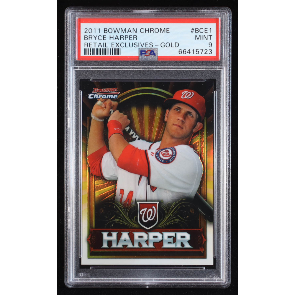 Bryce Harper 2011 Bowman Chrome Bryce Harper Retail Exclusive #BCE1 Gold RC (PSA 9) at PristineAuction.com Bryce Harper 2011 Bowman Chrome Bryce Harper Retail Exclusive #BCE1 Gold RC (PSA 9) at PristineAuction.com