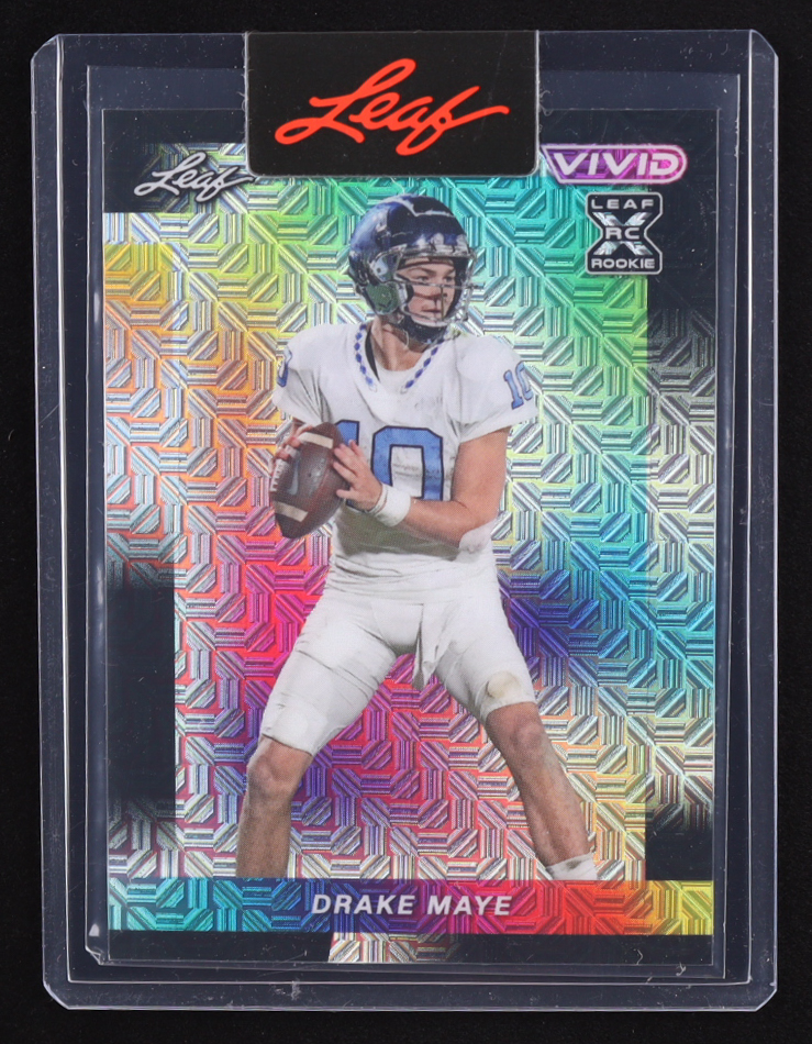 Drake Maye 2024 Leaf Vivid Black Rainbow Mojo Pre-Production Proof RC #1/1 at PristineAuction.com Drake Maye 2024 Leaf Vivid Black Rainbow Mojo Pre-Production Proof RC #1/1 at PristineAuction.com