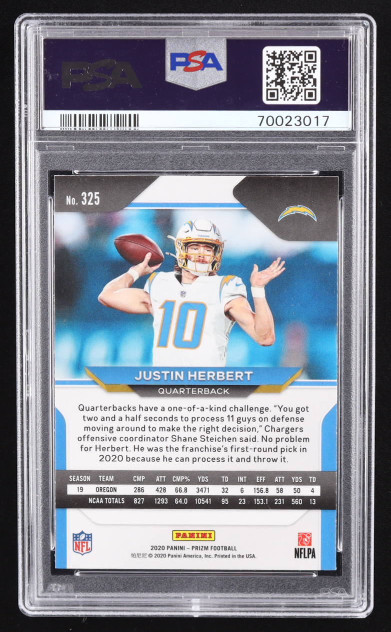 Justin Herbert 2020 Panini Prizm #325 RC (PSA 9) at PristineAuction.com Justin Herbert 2020 Panini Prizm #325 RC (PSA 9) at PristineAuction.com