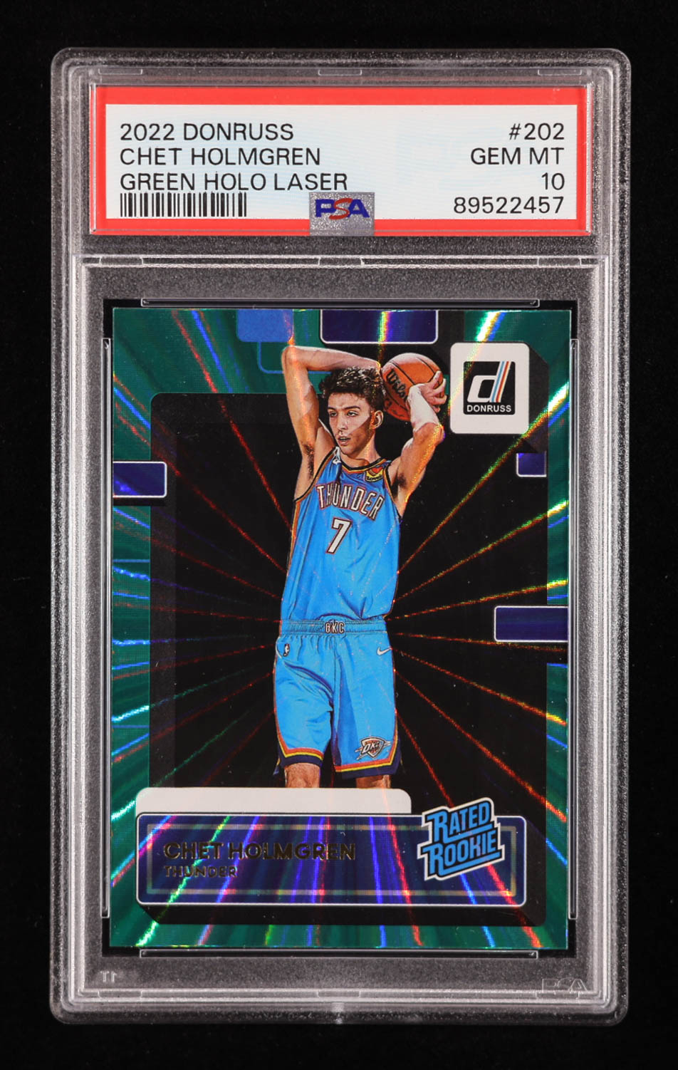 Chet Holmgren 2022-23 Donruss Holo Green Laser #202 RR RC (PSA 10) at PristineAuction.com Chet Holmgren 2022-23 Donruss Holo Green Laser #202 RR RC (PSA 10) at PristineAuction.com