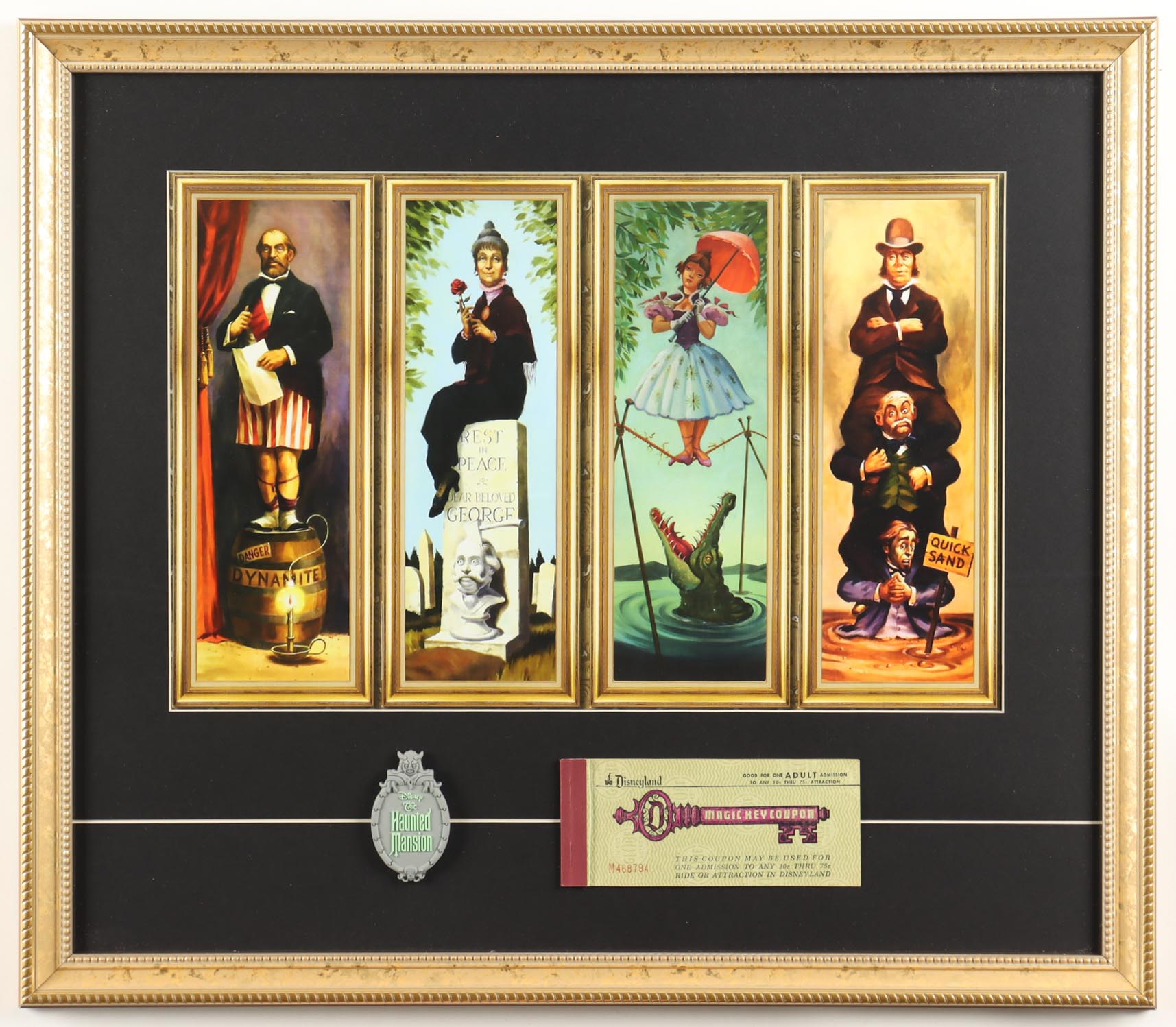 Disneyland "Haunted Mansion" Stretch Room Custom Framed Art Print Display with Official Haunted Mansion Emblem & Vintage Disney World Magic Key Coupon at PristineAuction.com Disneyland "Haunted Mansion" Stretch Room Custom Framed Art Print Display with Official Haunted Mansion Emblem & Vintage Disney World Magic Key Coupon at PristineAuction.com