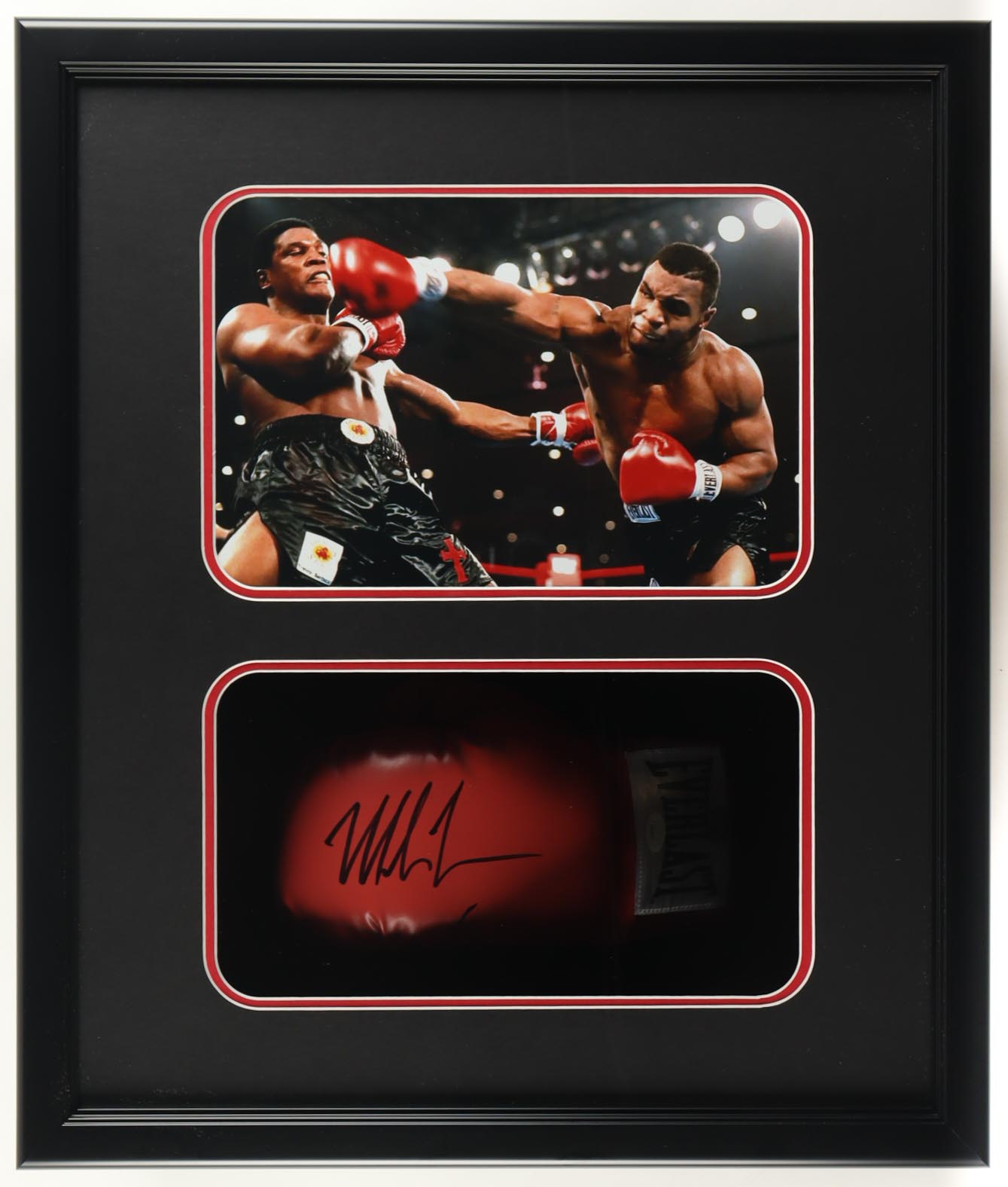 Mike Tyson Signed Custom Framed Shadowbox Everlast Boxing Glove Display (JSA & Tyson) at PristineAuction.com Mike Tyson Signed Custom Framed Shadowbox Everlast Boxing Glove Display (JSA & Tyson) at PristineAuction.com