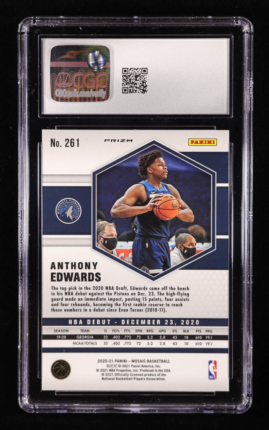 Anthony Edwards 2020-21 Panini Mosaic Mosaic Reactive Orange #261 RC (CGC 10) at PristineAuction.com Anthony Edwards 2020-21 Panini Mosaic Mosaic Reactive Orange #261 RC (CGC 10) at PristineAuction.com