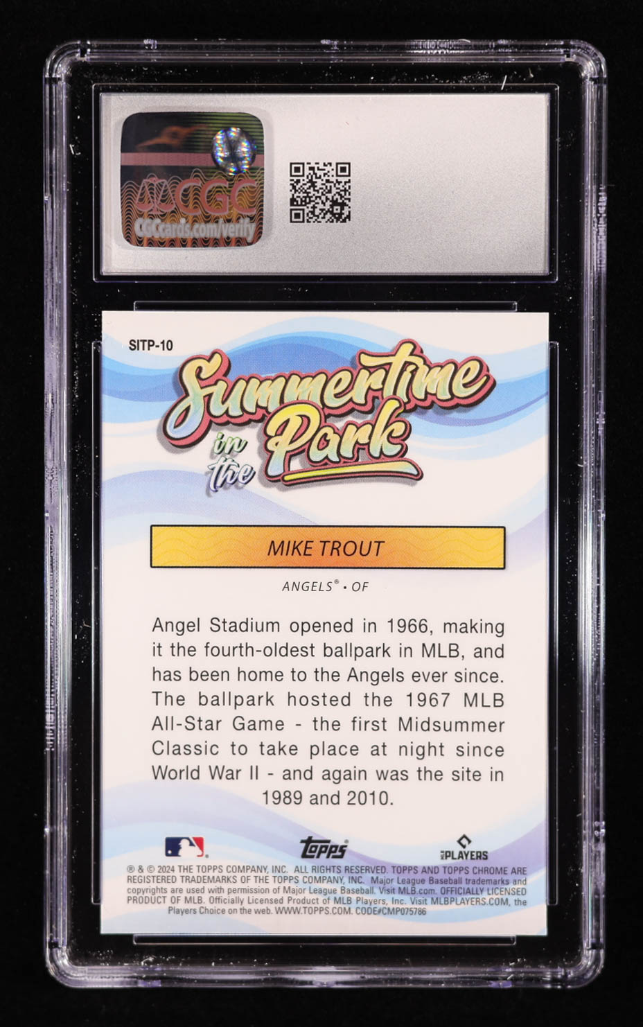 Mike Trout 2024 Topps Chrome Summertime in the Park #SITP10 (CGC 10) at PristineAuction.com Mike Trout 2024 Topps Chrome Summertime in the Park #SITP10 (CGC 10) at PristineAuction.com