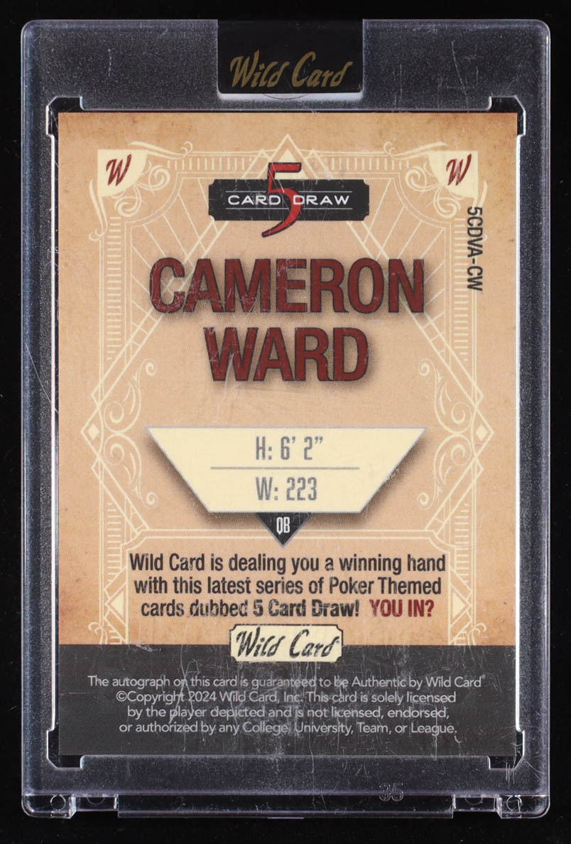 Cameron Ward 2024 Wild Card 5 Card Draw Diamonds Auto #5CDVA-CW #1/1 RC at PristineAuction.com Cameron Ward 2024 Wild Card 5 Card Draw Diamonds Auto #5CDVA-CW #1/1 RC at PristineAuction.com