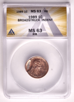 Mint Error 1989 Lincoln Cent Broadstruck Indent (ANACS MS63 RB) at PristineAuction.com