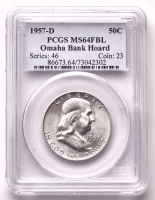 1957-D Franklin Silver Half Dollar - Omaha Bank Hoard (PCGS MS64 Full Bell Line) at PristineAuction.com