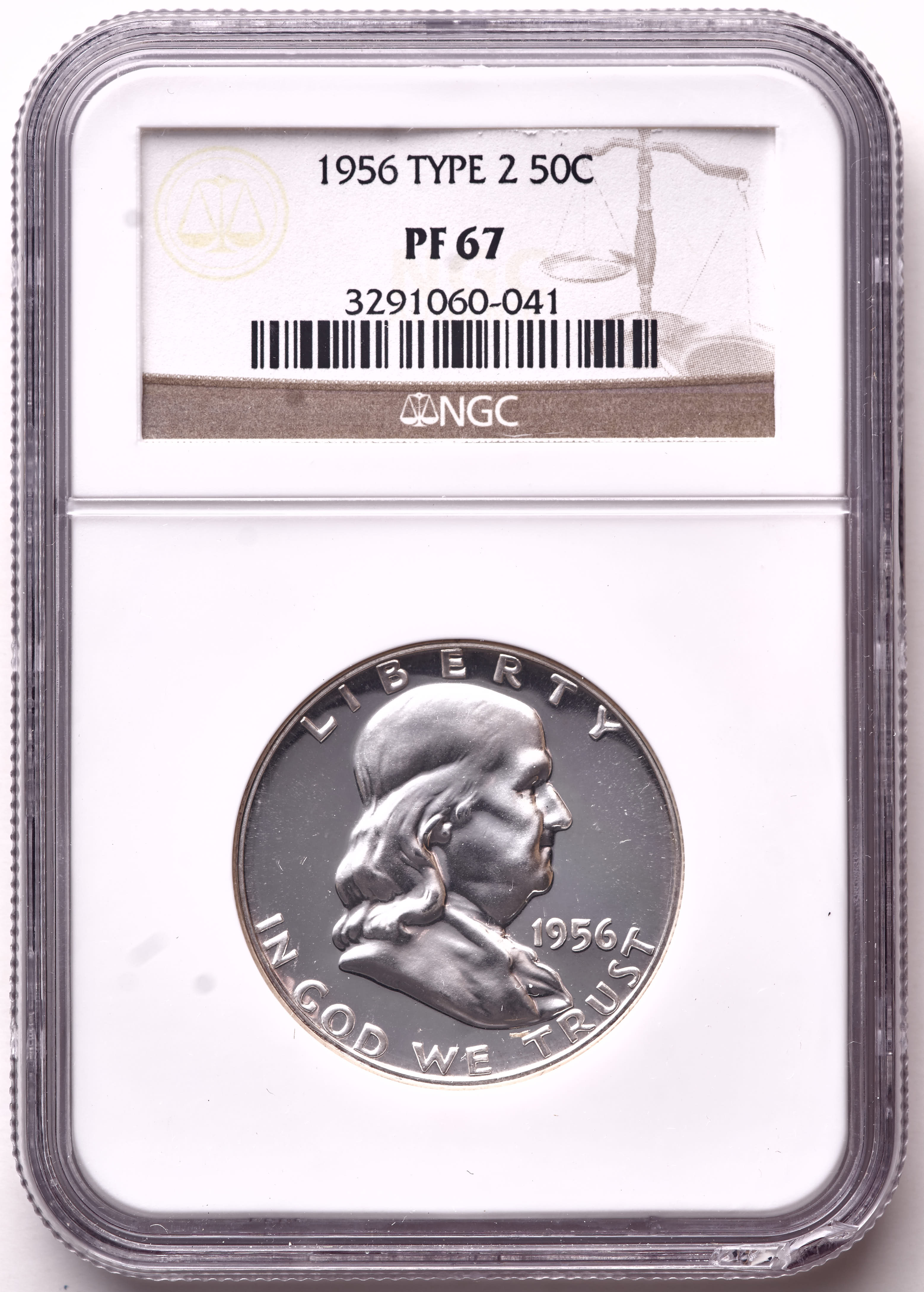 1956 Franklin Silver Half Dollar Type 2 (NGC Proof 67) at PristineAuction.com 1956 Franklin Silver Half Dollar Type 2 (NGC Proof 67) at PristineAuction.com