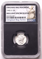 1945-S Mercury Silver Dime - Black Core Holder with Original Bag Fragment (NGC Brilliant Uncirculated) at PristineAuction.com