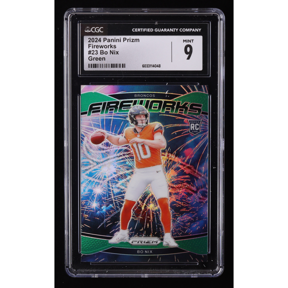 Bo Nix 2024 Panini Prizm Fireworks Green #23 RC (CGC 9) at PristineAuction.com