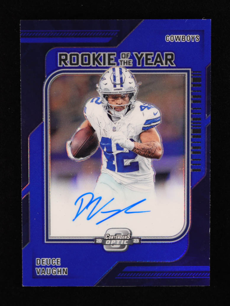 Deuce Vaughn 2023 Panini Contenders Optic Rookie of the Year Contenders Autographs Blue #ROYDV RC #53/75
