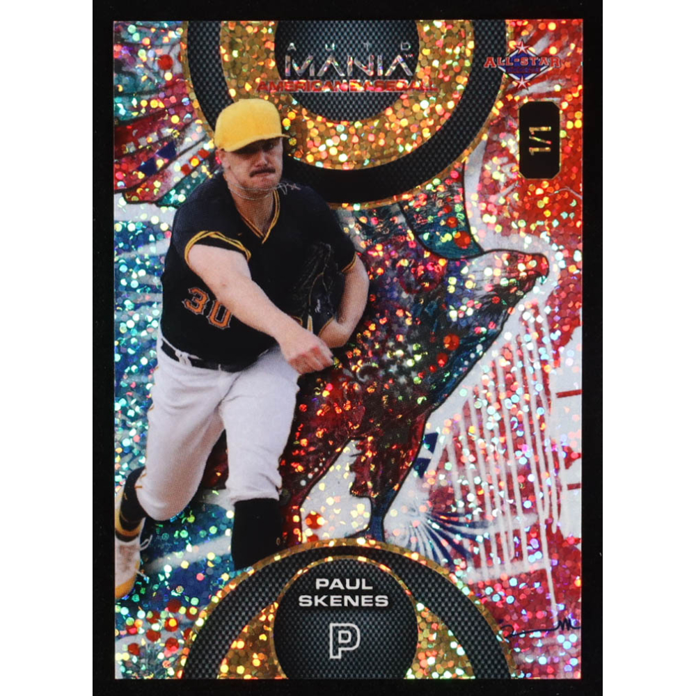 Paul Skenes 2024 Wild Card Auto Mania Circle Painted Eagle Red White Blue Sparkle #PS2 RC #1/1 at PristineAuction.com