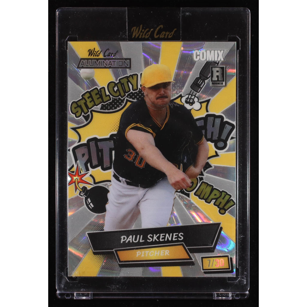 Paul Skenes 2024 Wild Card Alumination Comix Pittsburgh! Yellow and Silver Lava #PS1 RC #7/30 at PristineAuction.com