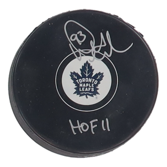 Doug Gilmour Signed Maple Leafs Logo Hockey Puck Inscribed "HOF 11" (Schwartz) at PristineAuction.com Doug Gilmour Signed Maple Leafs Logo Hockey Puck Inscribed "HOF 11" (Schwartz) at PristineAuction.com