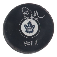 Doug Gilmour Signed Maple Leafs Logo Hockey Puck Inscribed "HOF 11" (Schwartz) at PristineAuction.com