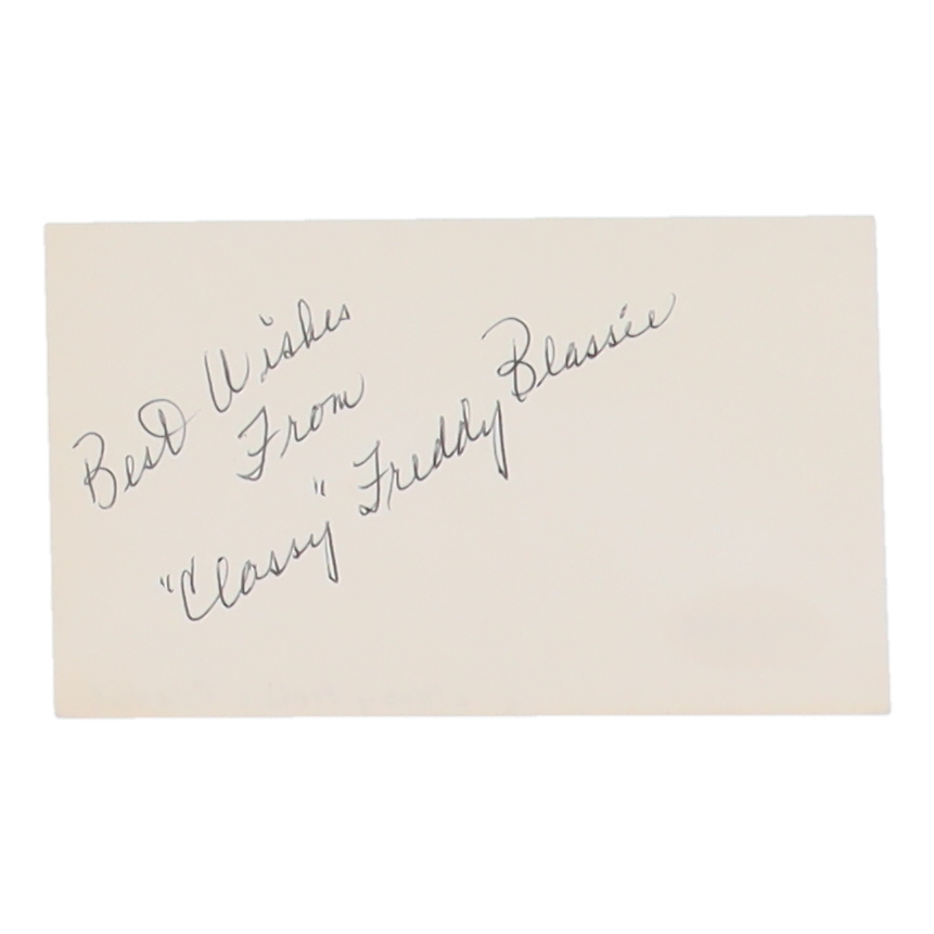 "Classy" Freddie Blassie Signed Index Card Inscribed "Best Wishes From" (AutographCOA) at PristineAuction.com "Classy" Freddie Blassie Signed Index Card Inscribed "Best Wishes From" (AutographCOA) at PristineAuction.com