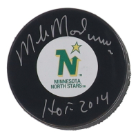 Mike Modano Signed Stars Logo Hockey Puck Inscribed "HOF 2014" (Beckett) at PristineAuction.com