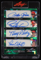 Pete Rose / Barry Larkin / Tony Perez / Paul O'Neil Signed 2025 Leaf Sports Heroes 4 Franchise Crystal Green #TF4-3 #2/7 at PristineAuction.com