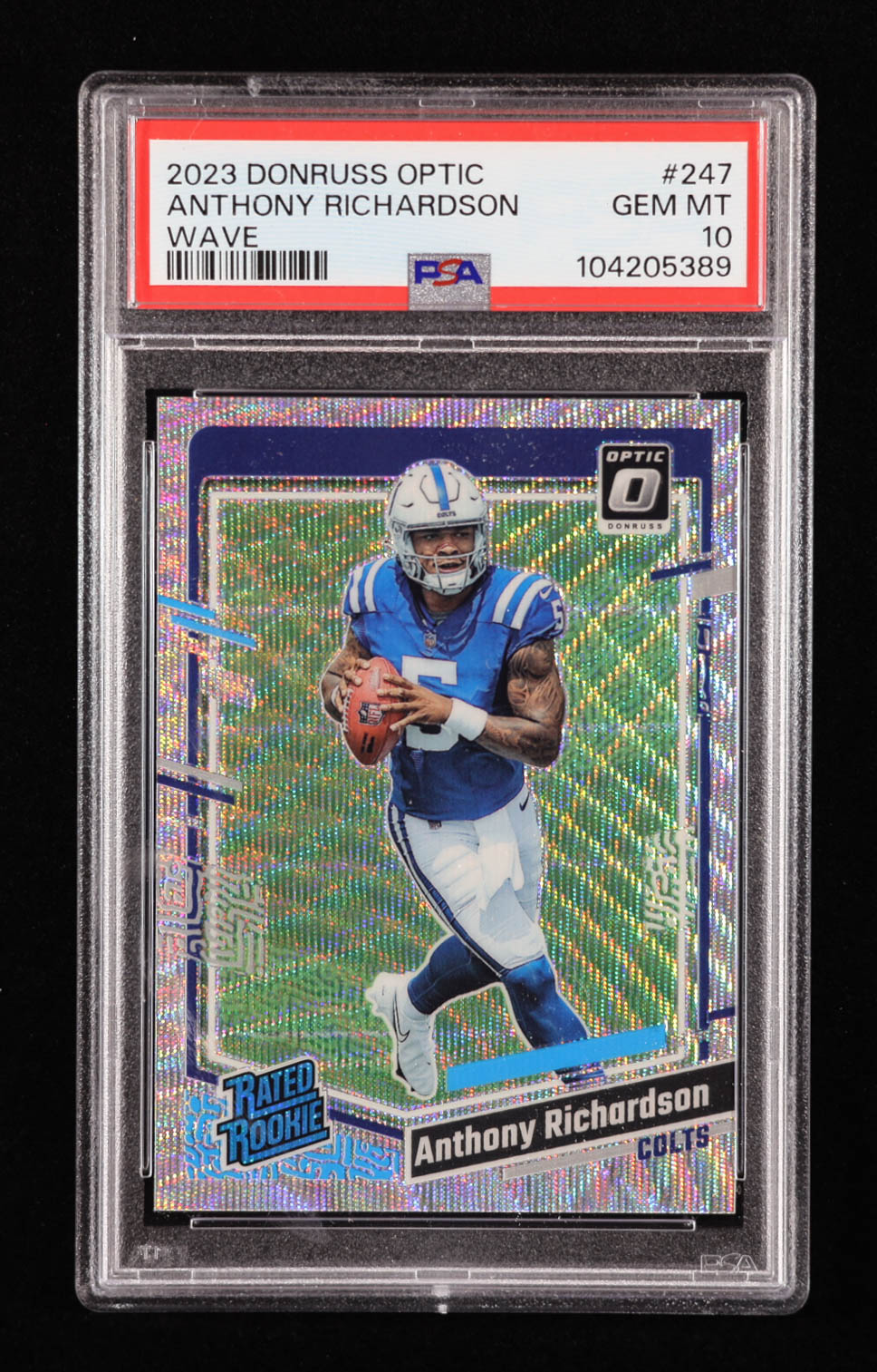 Anthony Richardson 2023 Donruss Optic Wave #247 RR RC #189/300 (PSA 10) at PristineAuction.com Anthony Richardson 2023 Donruss Optic Wave #247 RR RC #189/300 (PSA 10) at PristineAuction.com