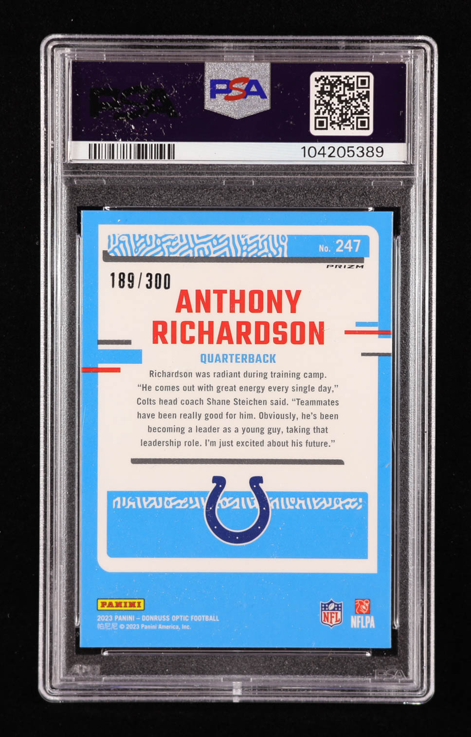 Anthony Richardson 2023 Donruss Optic Wave #247 RR RC #189/300 (PSA 10) at PristineAuction.com Anthony Richardson 2023 Donruss Optic Wave #247 RR RC #189/300 (PSA 10) at PristineAuction.com