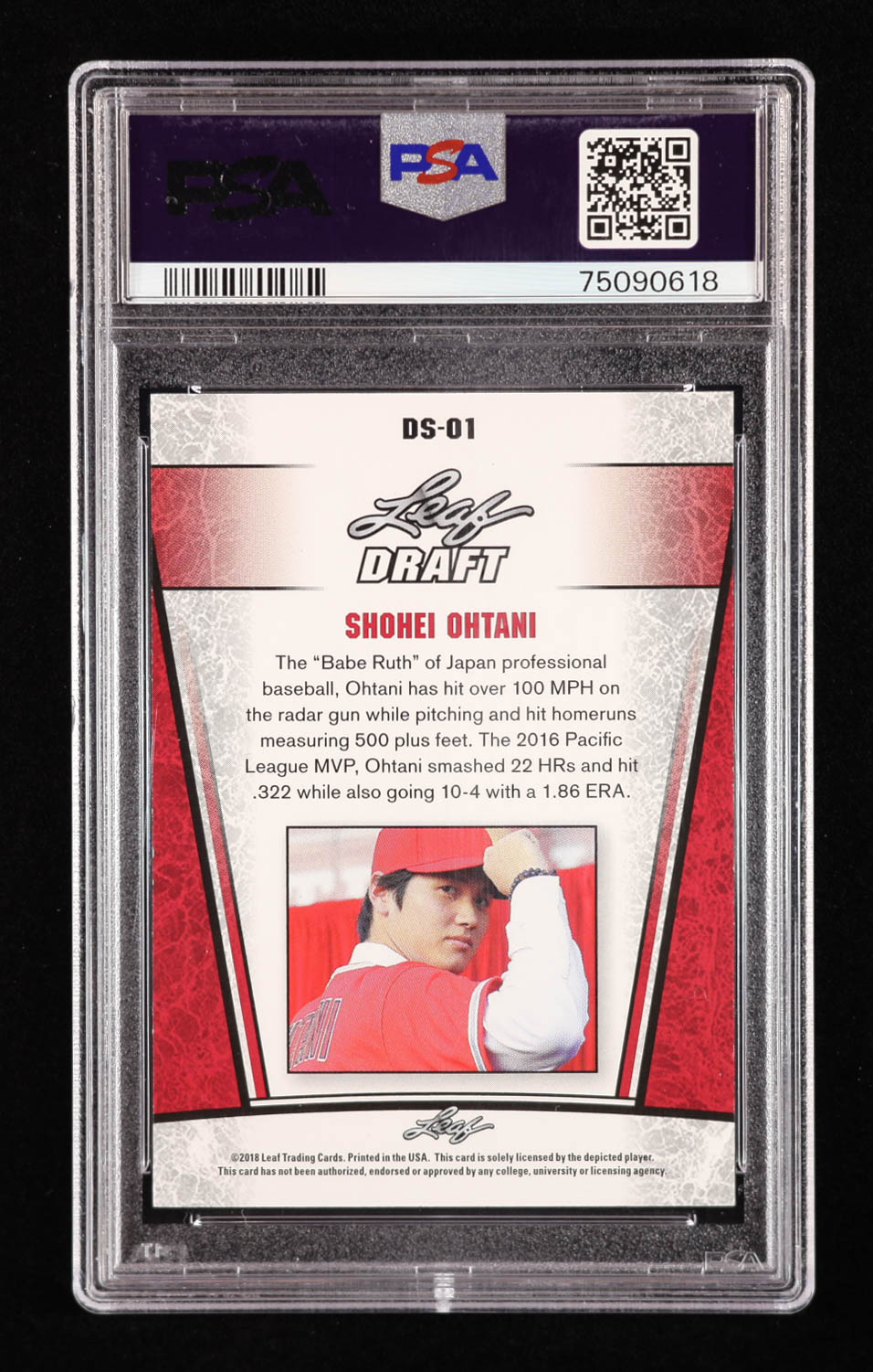 Shohei Ohtani 2018 Leaf Draft Draft Silver #DS-01 RC (PSA 9) at PristineAuction.com Shohei Ohtani 2018 Leaf Draft Draft Silver #DS-01 RC (PSA 9) at PristineAuction.com