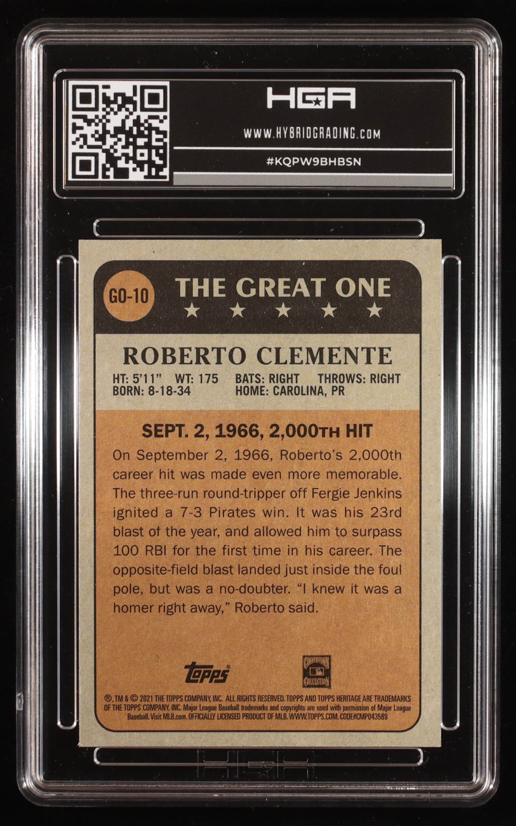 Roberto Clemente 2021 Topps Heritage The Great One #GO10 (HGA 9) at PristineAuction.com Roberto Clemente 2021 Topps Heritage The Great One #GO10 (HGA 9) at PristineAuction.com