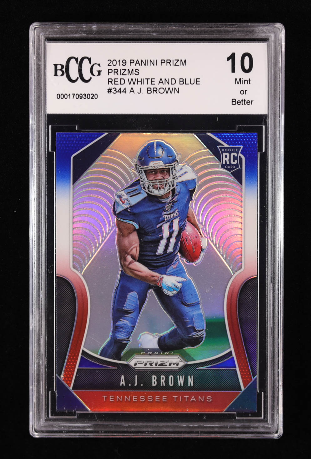 A.J. Brown 2019 Panini Prizm Prizms Red White and Blue #344 RC (BCCG 10) at PristineAuction.com A.J. Brown 2019 Panini Prizm Prizms Red White and Blue #344 RC (BCCG 10) at PristineAuction.com