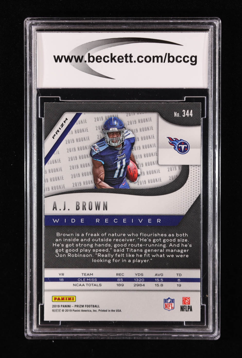 A.J. Brown 2019 Panini Prizm Prizms Red White and Blue #344 RC (BCCG 10) at PristineAuction.com A.J. Brown 2019 Panini Prizm Prizms Red White and Blue #344 RC (BCCG 10) at PristineAuction.com