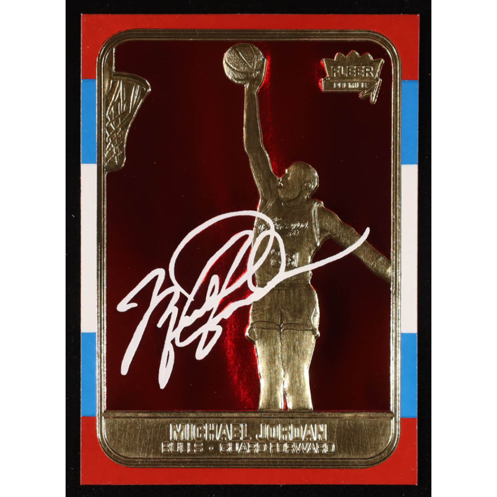 Michael Jordan 1998 Fleer 23KT Gold 1986 Rookie Signature Series Red Holo Refractor #NNO at PristineAuction.com