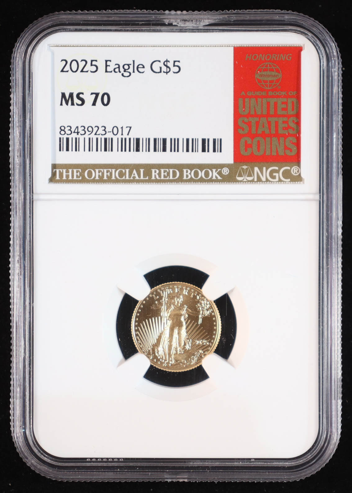 2025 American Gold Eagle $5 Coin - 1/10 Oz. Gold - Official Red Book Label (NGC MS70) at PristineAuction.com 2025 American Gold Eagle $5 Coin - 1/10 Oz. Gold - Official Red Book Label (NGC MS70) at PristineAuction.com